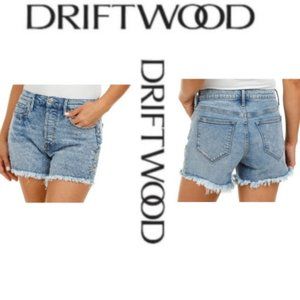 Driftwood Lulu Goldie Frayed Jean Shorts blue Aztec medium wash NWT/NEW